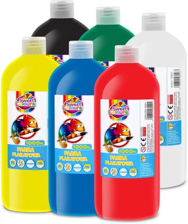Farby plakatowe w butelkach 1000ml (6 kolorów) - tantis.pl