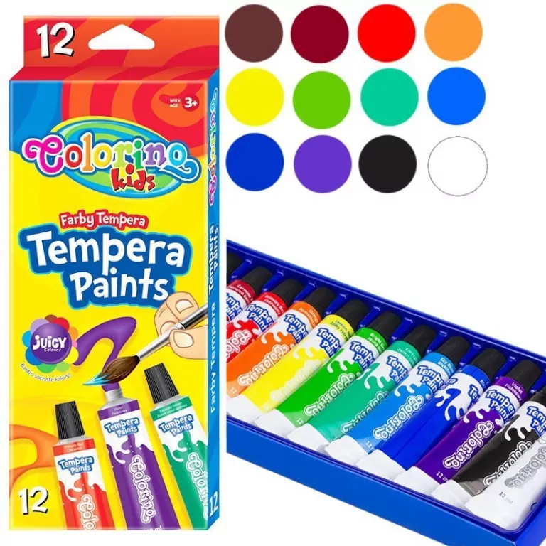 Farby tempera w tubach 12 ml. Colorino Kids. 12 kolorów - tantis.pl