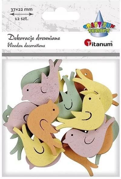 Drewniane ptaszki 37x22mm pastelowe 12szt - tantis.pl