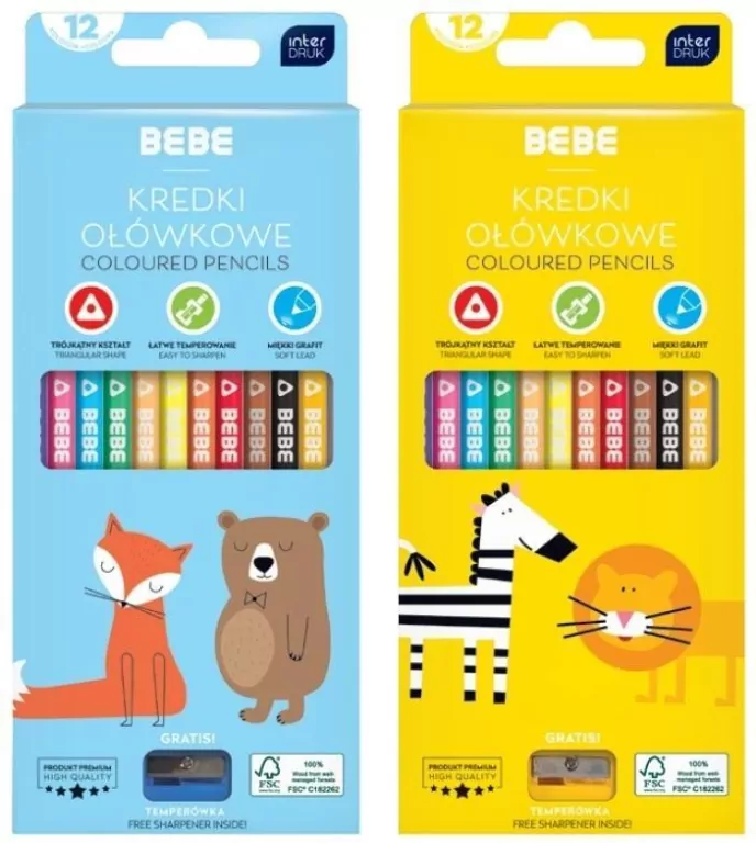 Kredki ołówkowe z temperówką BB Kids 12 kol mix - tantis.pl