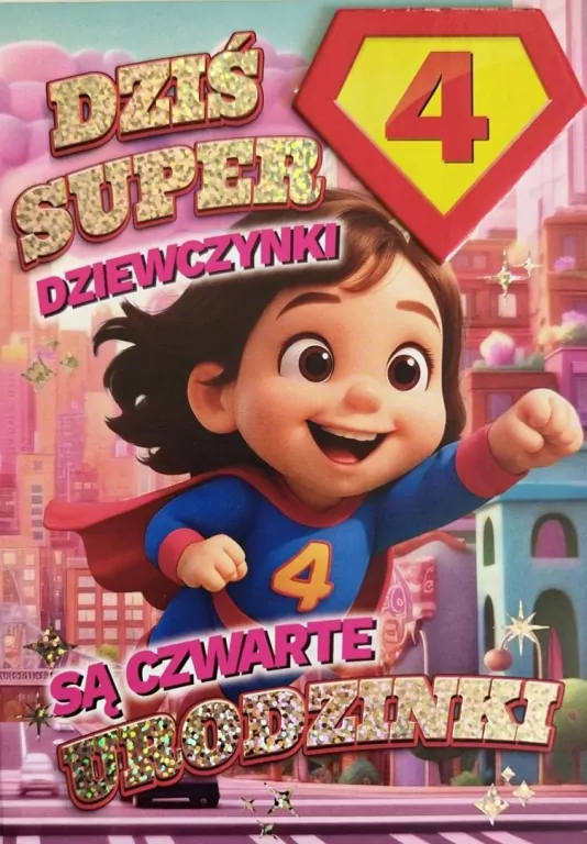 Karnet Urodziny 4 dziewczynka - Superbohaterka - tantis.pl