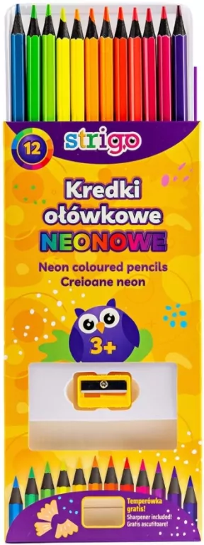 Kredki ołówkowe czarne drewno. 12 kolorów + temperówka - tantis.pl