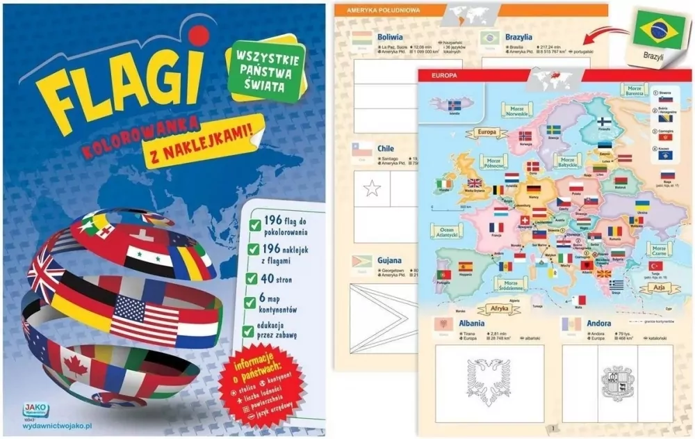 Kolorowanka z naklejkami. Flagi - tantis.pl