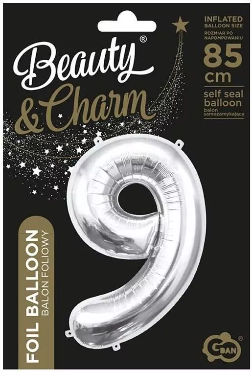 Balon foliowy. Cyfra 9. Srebrny 85cm - tantis.pl