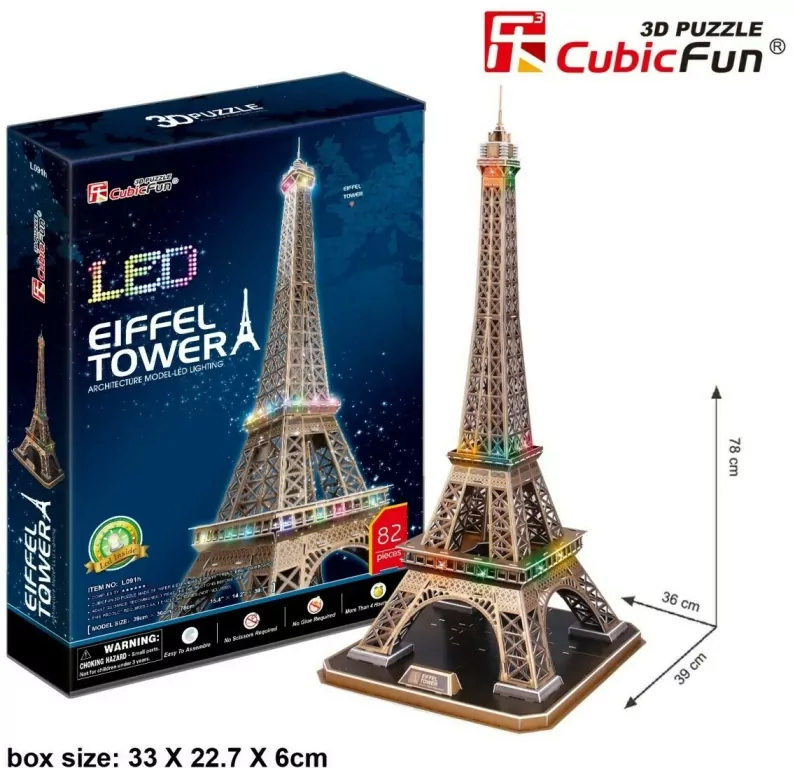 Puzzle 3D LED Eiffel Tower - tantis.pl