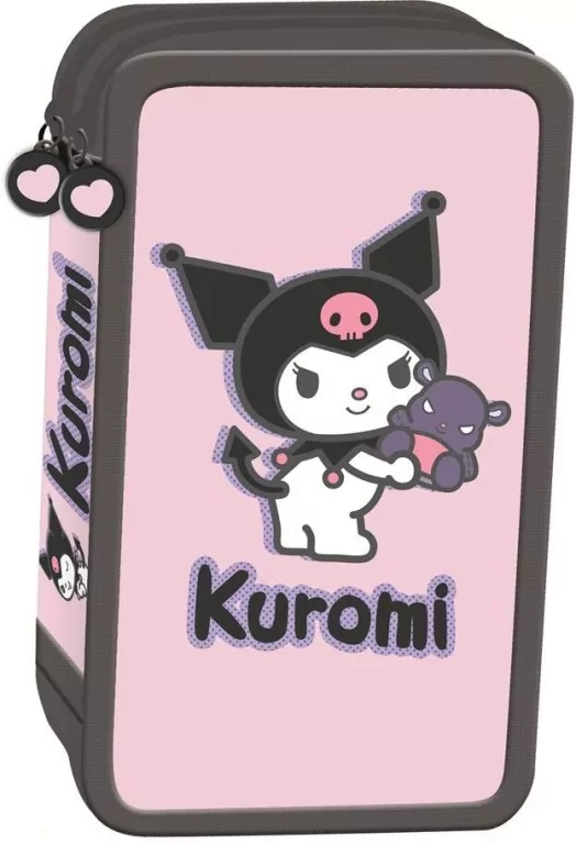 Piórnik potrójny z wyposażeniem Kuromi pink - tantis.pl