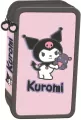 Piórnik potrójny z wyposażeniem Kuromi pink - tantis.pl