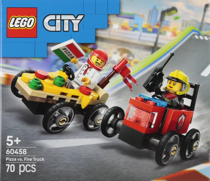 LEGO® Zestaw wyścigówek: pizza kontra wóz strażacki 60458 - tantis.pl