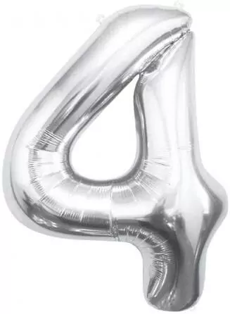 Balon foliowy B&C cyfra 4 srebrna 85cm - tantis.pl
