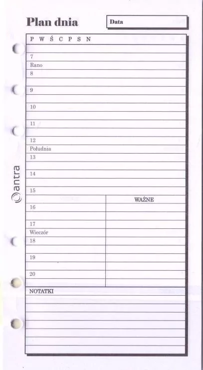 Wkład do organizera ST. Plan dnia - tantis.pl