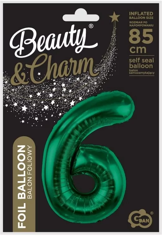 Balon foliowy cyfra 6. Zieleń butelkowa 85cm - tantis.pl