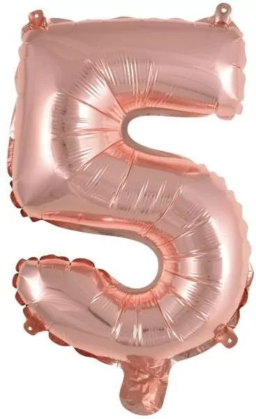Balon foliowy mini cyfra 5 różowe złoto 25,5x40cm - tantis.pl