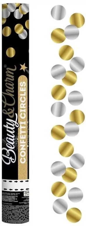 Konfetti pneumatyczne złote i białe kółeczka 40cm - tantis.pl
