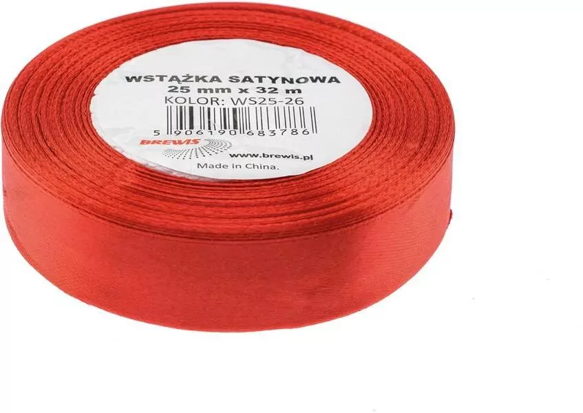 Wstążka satynowa czerwona 25mmx32m - tantis.pl