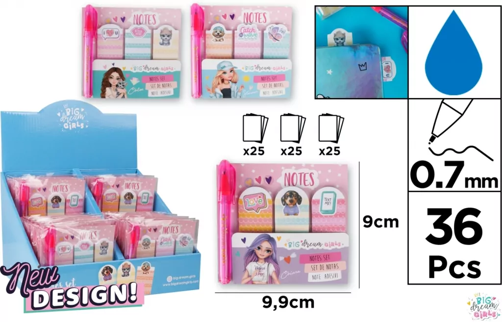 Karteczki samoprzylepne z mini długopisem BDGirls - tantis.pl