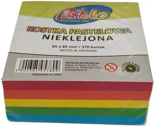 Kostka nieklejona 85x85mm 370 kartek kolorowa - tantis.pl