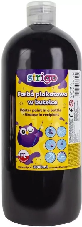 Farba plakatowa w butelce 1000ml czarna STRIGO - tantis.pl