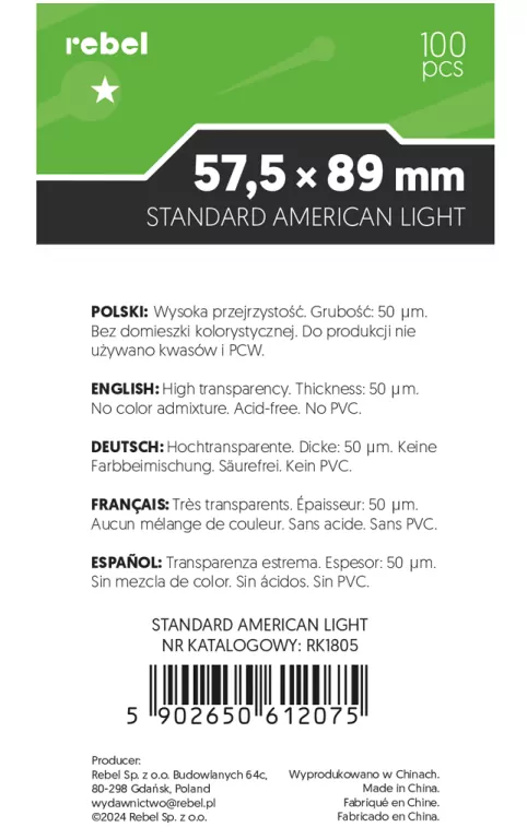 Koszulki na karty Rebel (57,5x89 mm) Orion Light, 100 sztuk - tantis.pl