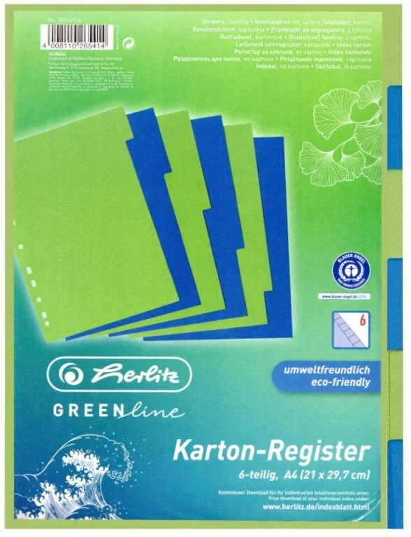 Przekładki A4 kartonowe 6-cz Greenline - tantis.pl
