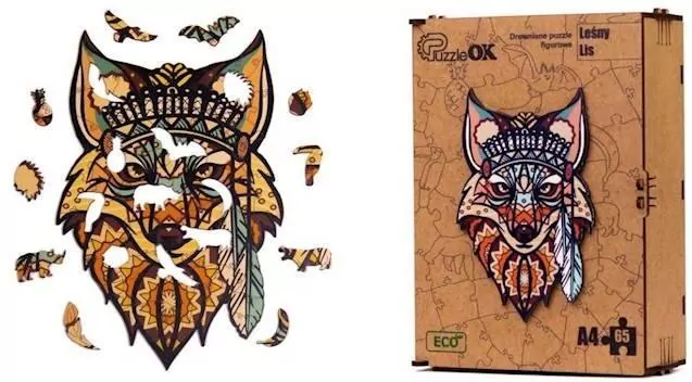 Puzzle drewniane eko 65 Leśny lis A4 - tantis.pl