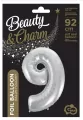 Balon foliowy cyfra 9 Beauty&Charm srebrna 92cm - tantis.pl