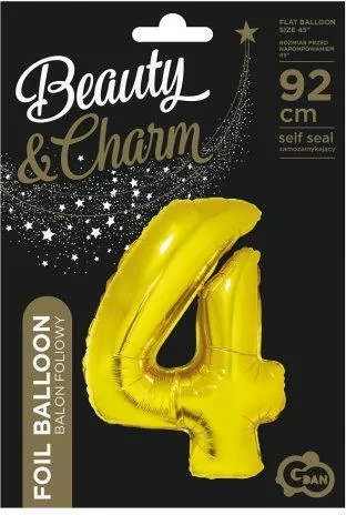 Balon foliowy 92cm. Cyfra 4 złota. B&C - tantis.pl