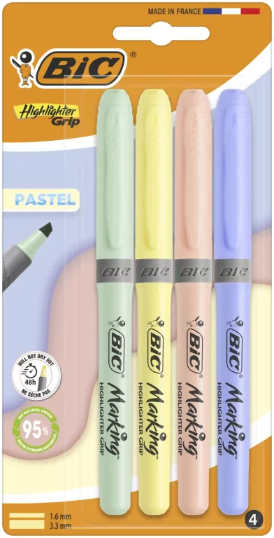 Zakreślacz Grip Pastel mix 4szt BIC - tantis.pl