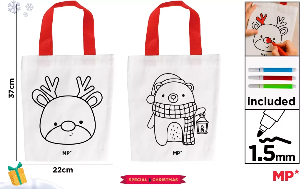 Torba świąteczna do malowania + flamastry - miś... - tantis.pl