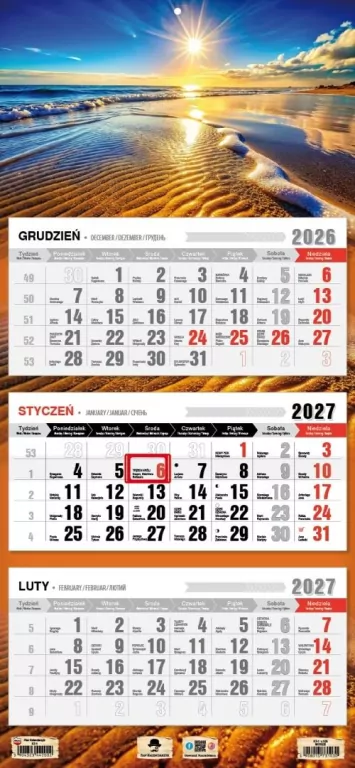 Kalendarz 2027 trójdzielny Morze - tantis.pl