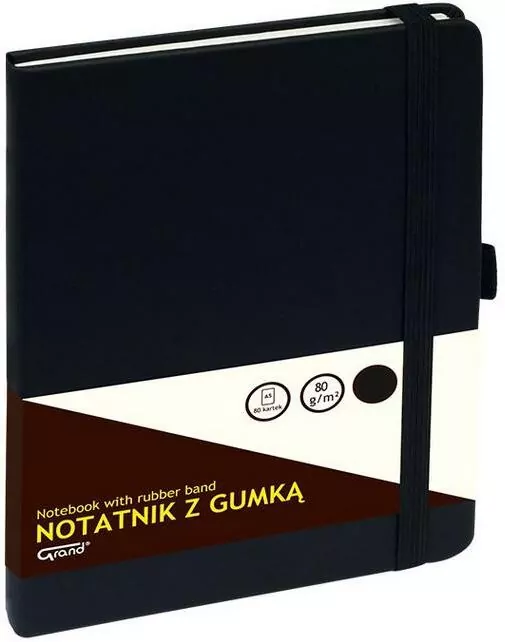 Notatnik A5/80K kratka z gumką czarny GRAND - tantis.pl