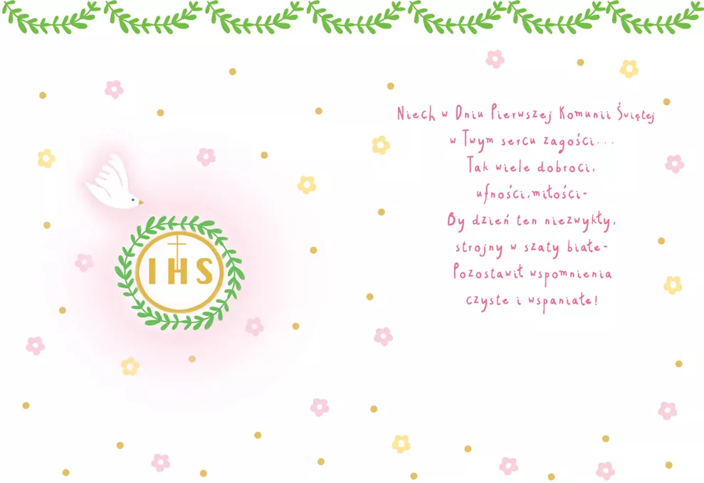 Karnet A5 Komunia. Gołąb różowy - tantis.pl