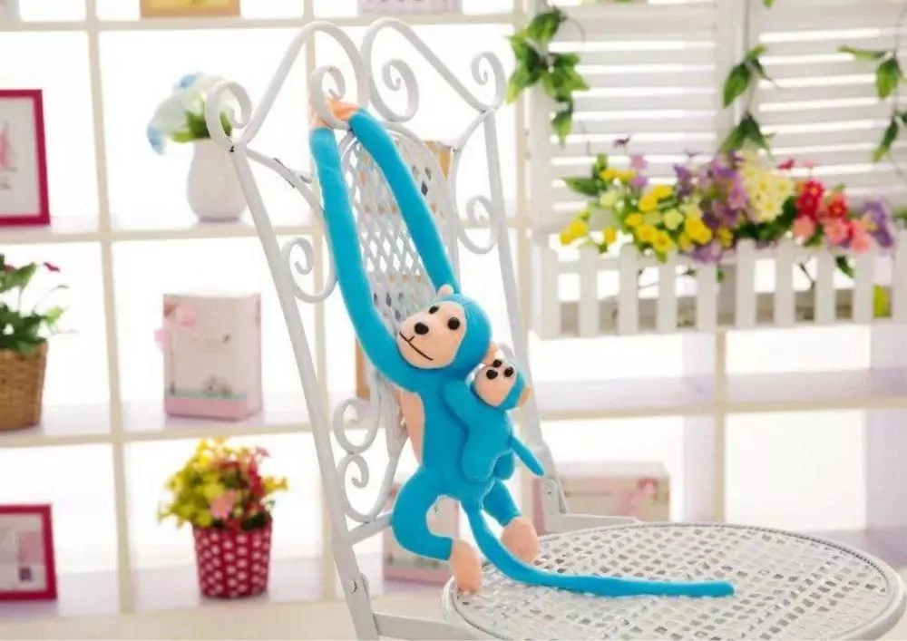 Maskotka małpka z dzieckiem niebieska 90cm - tantis.pl