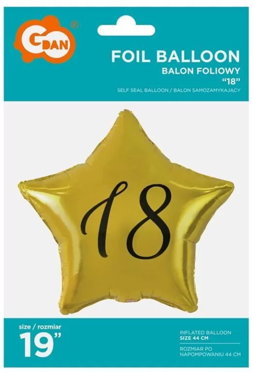 Balon foliowy 18-stka gwiazda złota - tantis.pl
