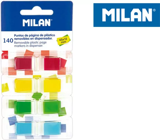 Indeksy transparentne Milan fluo 4 kolory 45 x 12 mm 140 sztuk - tantis.pl