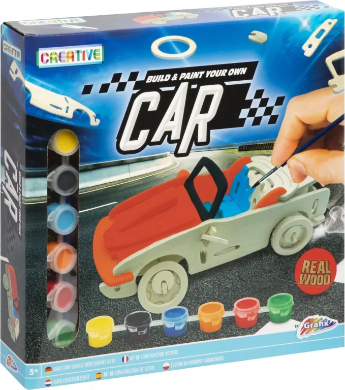 Drewniany samochód budowlany, 6 farb + pędzel - tantis.pl