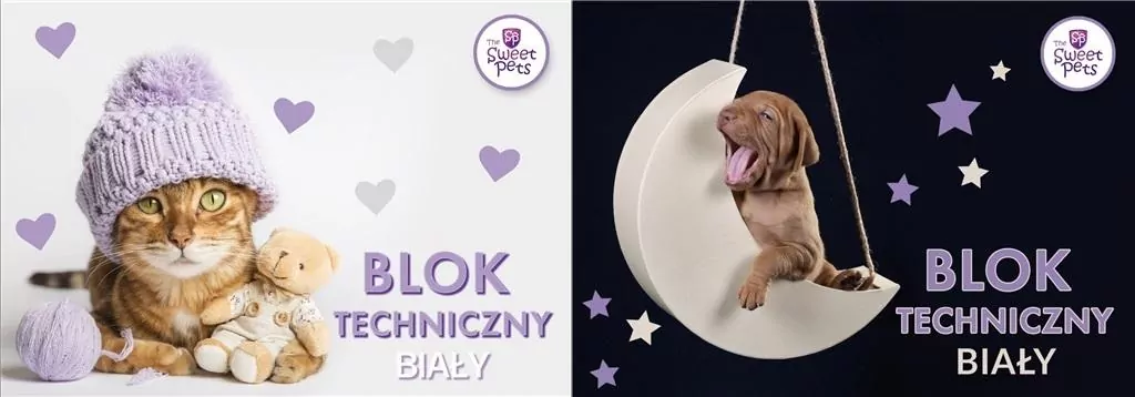 Blok techniczny A4/10K biały The Sweet Pets - tantis.pl