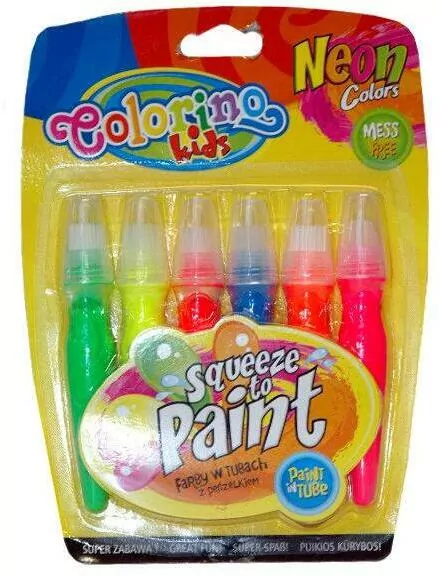 Farby Colorino Kids w tubach z pędzelkiem. Neonowe 6 kolorów - tantis.pl