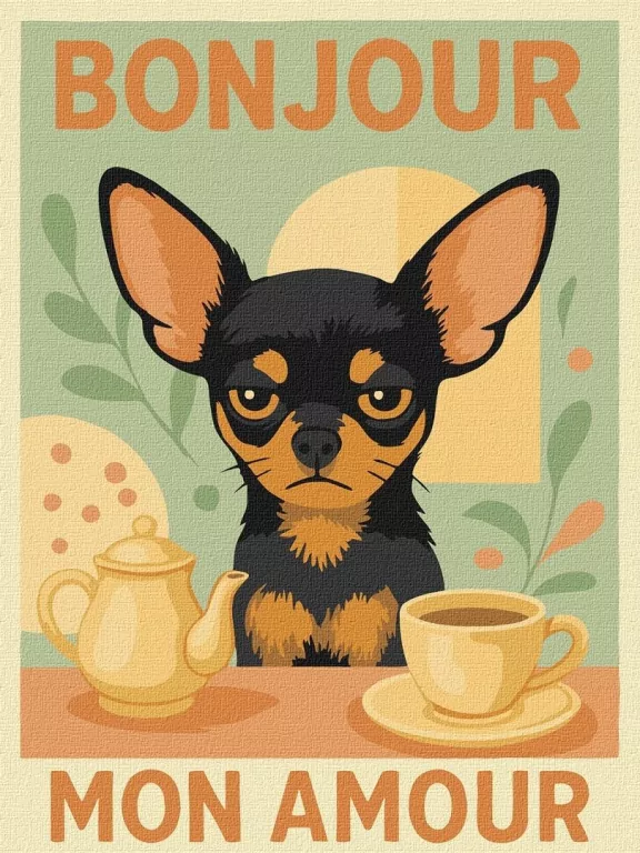 Malowanie po numerach - Plakat Poranek z chihuahua - tantis.pl
