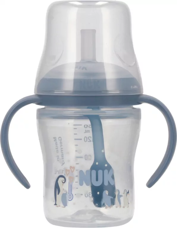 NUK. Butelka do nauki picia ze słomką. 150 ml. Pingwin - tantis.pl