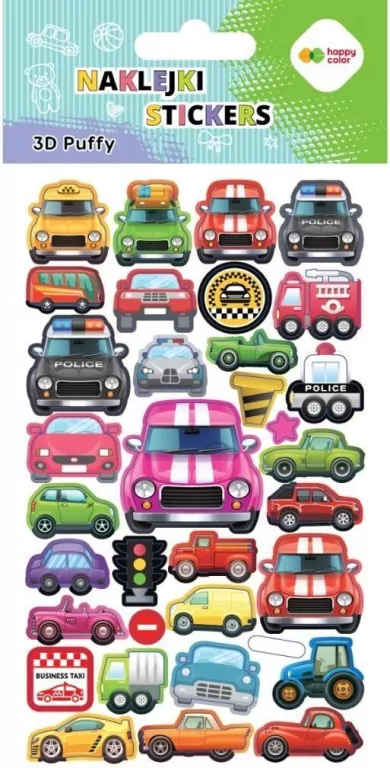 Naklejki 3D Puffy Cars 10x20cm HAPPY COLOR - tantis.pl
