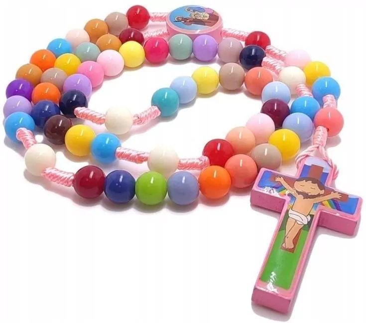 Różaniec dziecięcy różowy plastikowy - tantis.pl