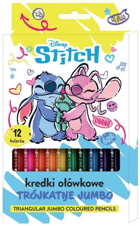 Kredki ołówkowe trójkątne Jumbo 12 kolorów Stitch - tantis.pl