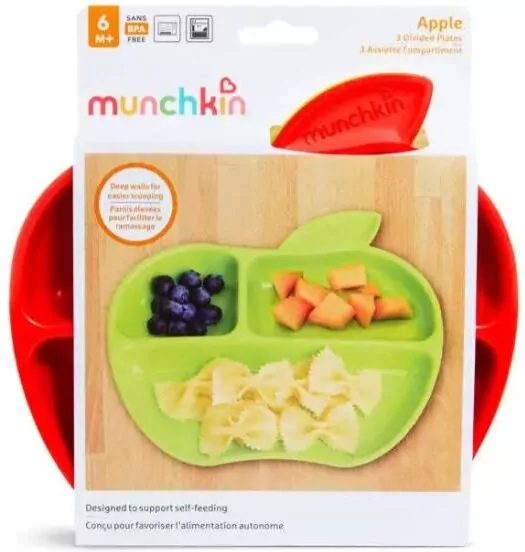 Zestaw kolorowych talerzyków w kształcie jabłek Munchkin - tantis.pl