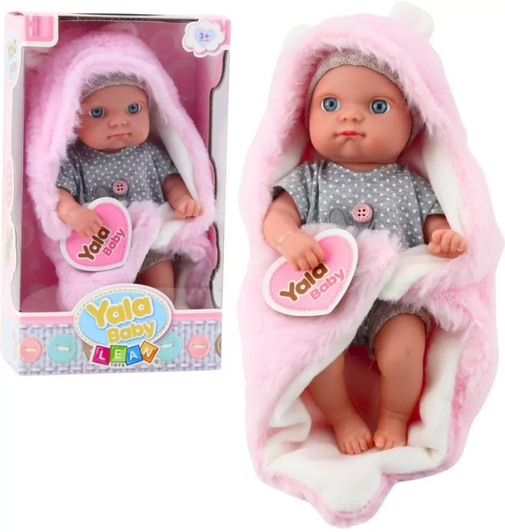 Lalka bobas w szarej piżamce różowy 23cm - tantis.pl