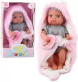 Lalka bobas w szarej piżamce różowy 23cm - tantis.pl