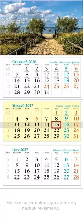 Kalendarz 2027 trójdzielny Zatoka - tantis.pl