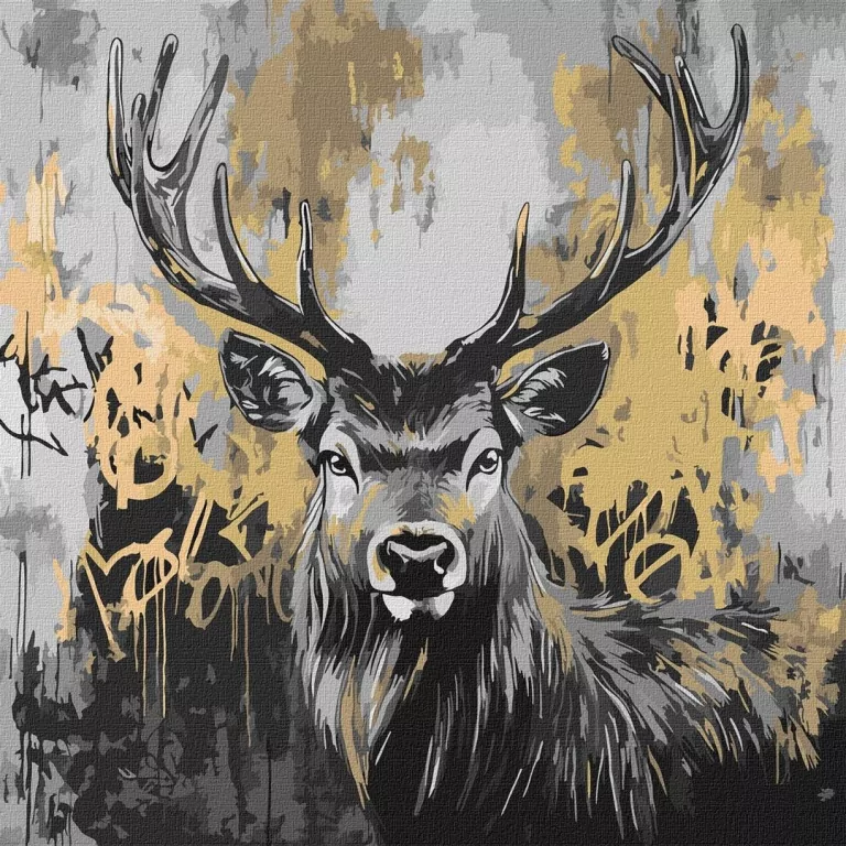 Malowanie po numerach - Złoty jeleń metal 40x40cm - tantis.pl