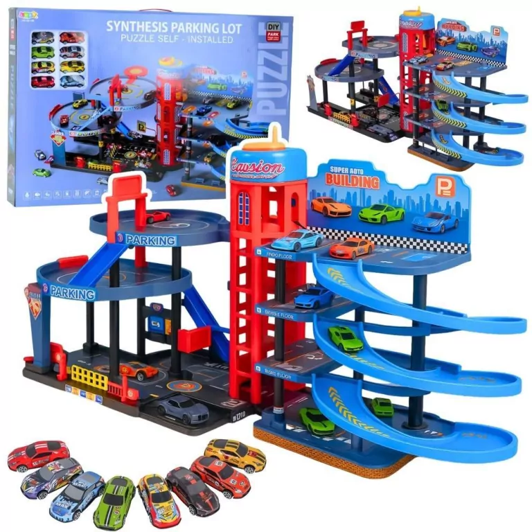 Parking z 8 metalowymi autkami tor 4 poziomy - tantis.pl