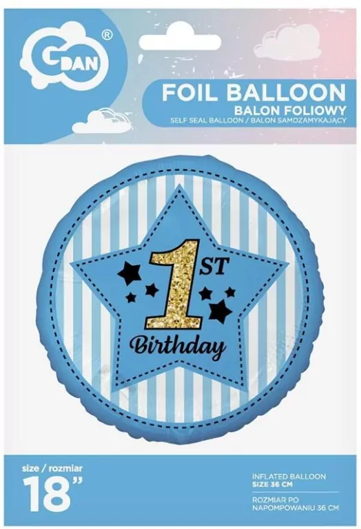 Balon foliowy 1St Birthday, niebieski 45 cm - tantis.pl