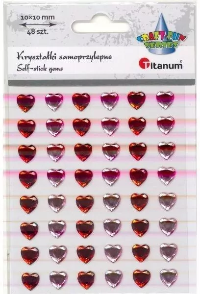 Kryształki samoprzylepne serca 10x10mm 48szt - tantis.pl